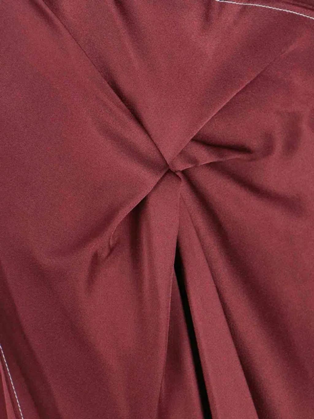 VICTORIA BECKHAM Asymmetric Draped Sleeveless Satin Midi Dress In Burgundy Product Image