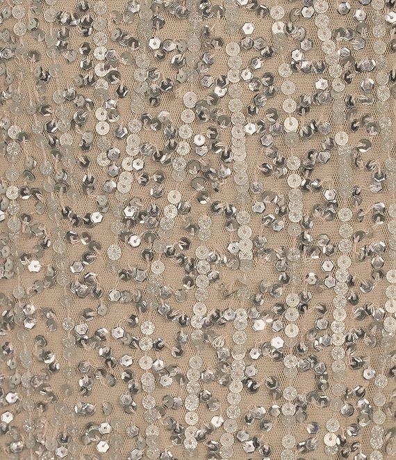 Pisarro Nights Petite Size Sequin Mesh Crew Neck Sleeveless Sheath Dress Product Image