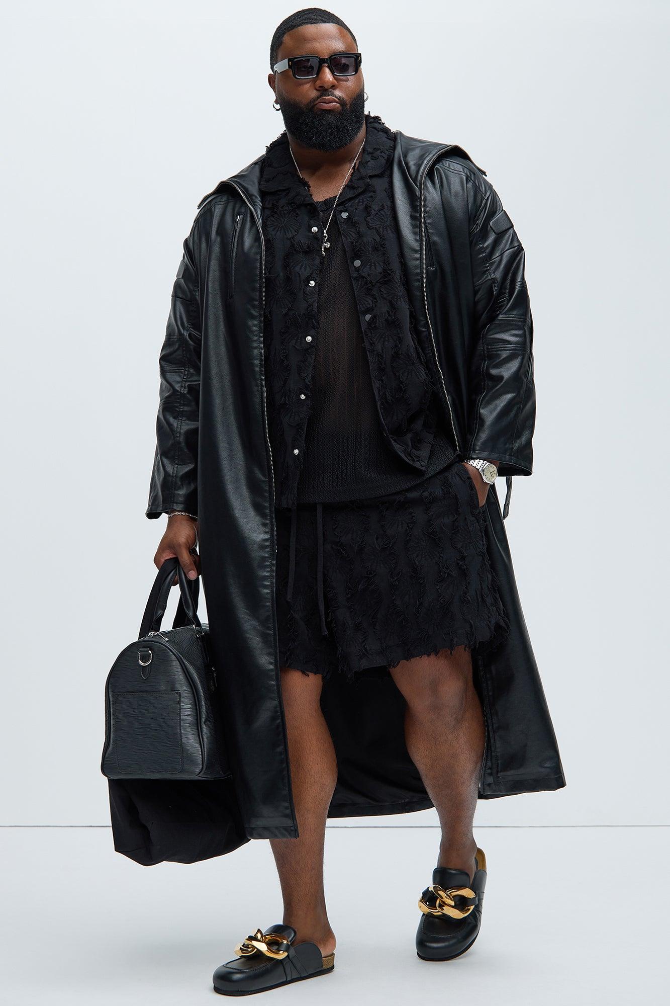 Frayed Jacquard Linen Shorts - Black Product Image