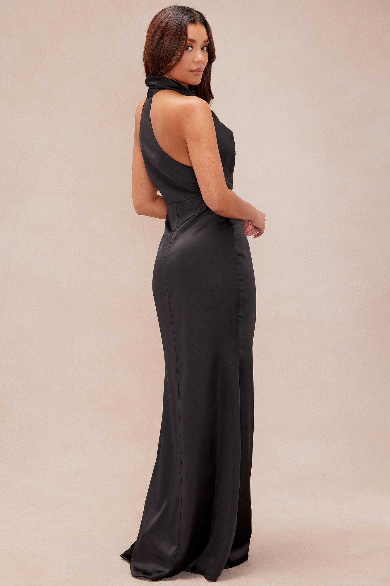 Laena Satin Draped Maxi Dress - Black Female Product Image