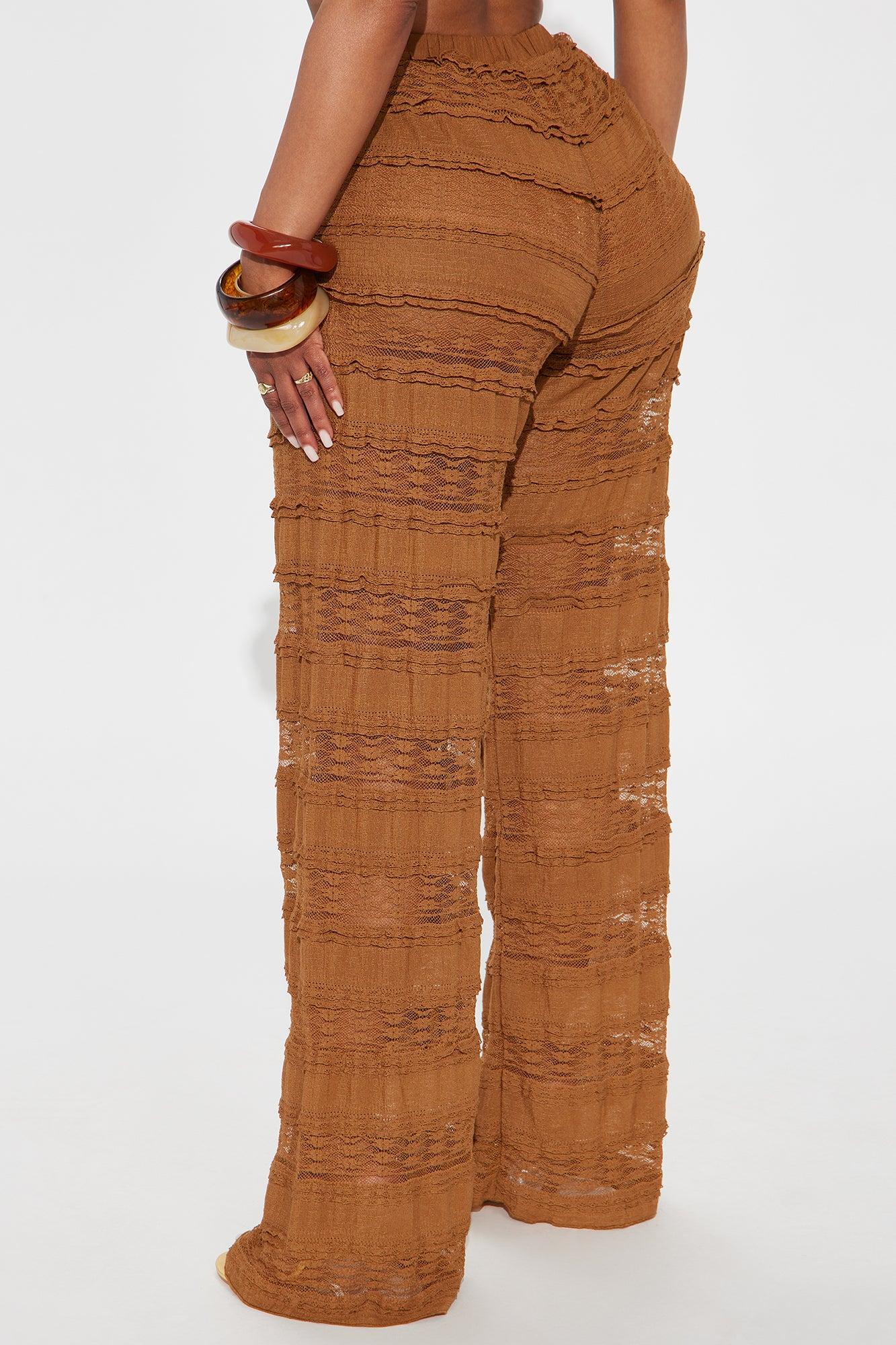 Draped In Lace Straight Leg Pant - Mocha Product Image