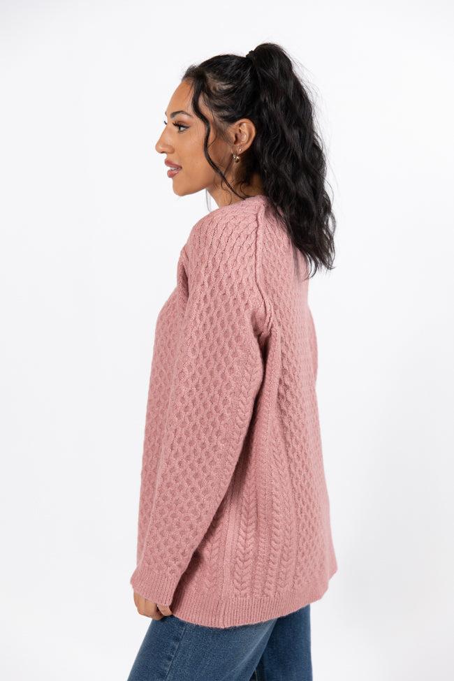 Cable Knit Cuddles Mauve Oversized Crew Neck Sweater FINAL SALE Product Image