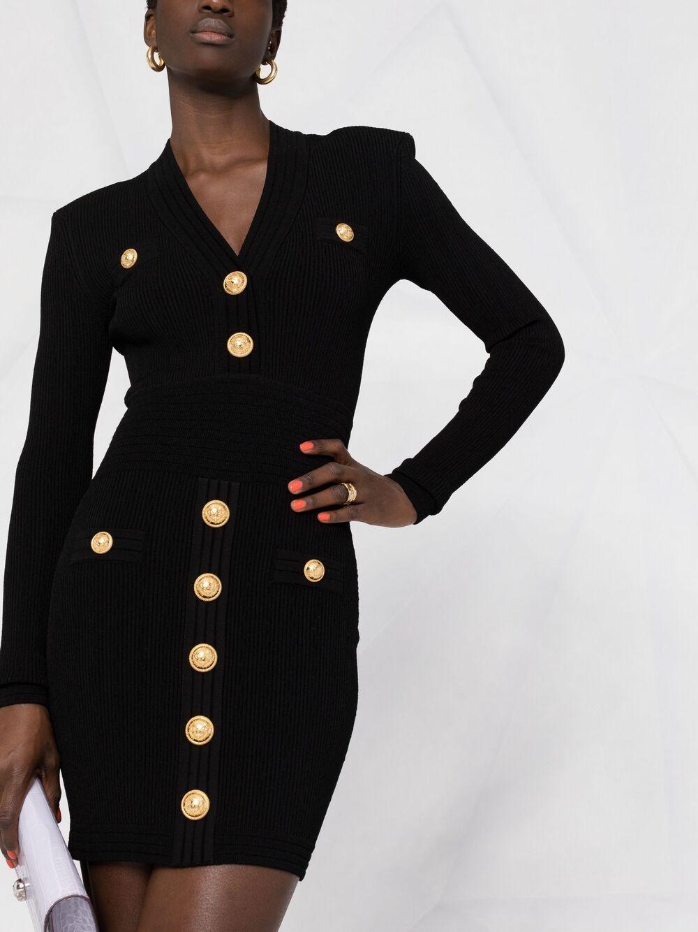BALMAIN Mini Black Dress With Golden Buttons In Stretch Viscose Woman In Opa Noir Product Image