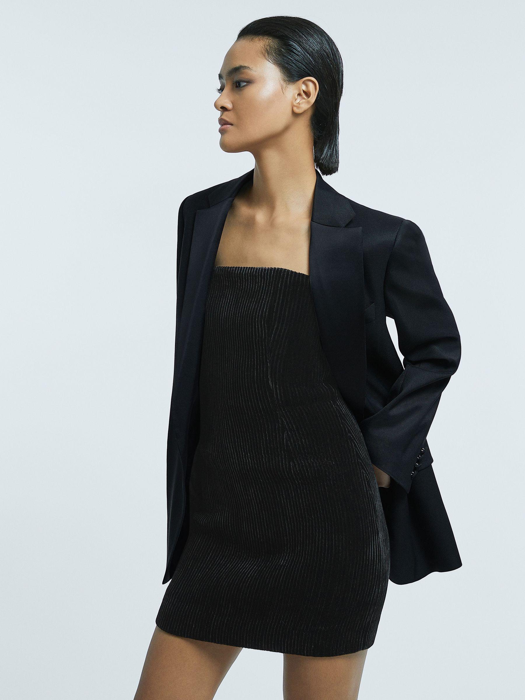 Velvet Pleat Detail Mini Dress in Black Product Image