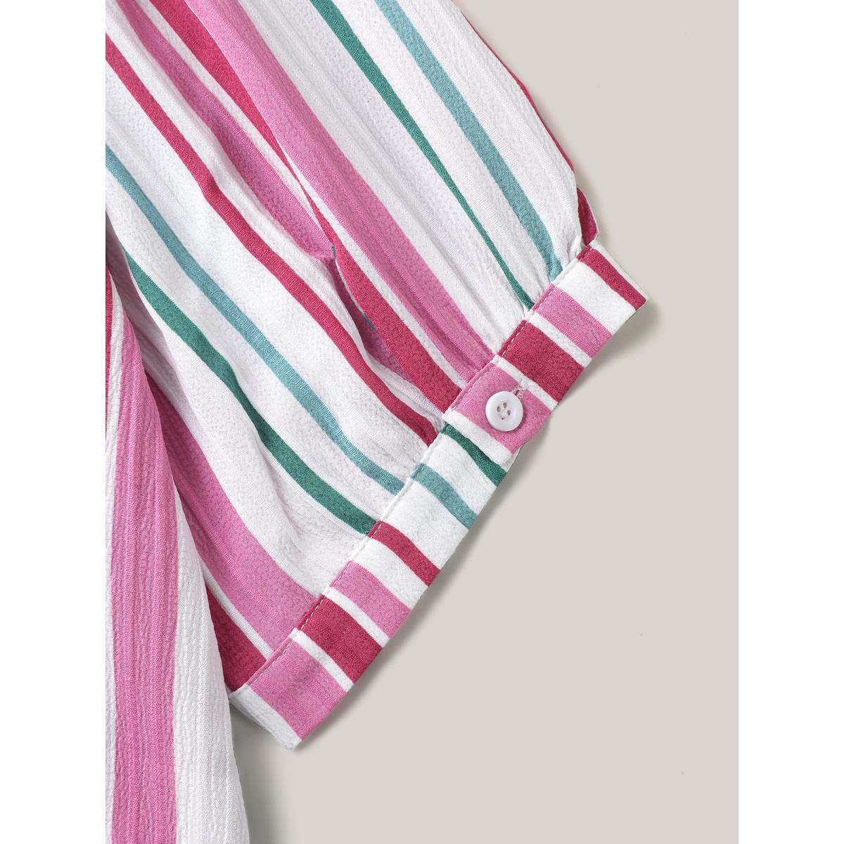 Plus Size Multicolor Stripe Print Round Neck Blouse Women Short sleeve Round Neck Everyday-Casual Blouses BloomChic 22-24/3X Product Image