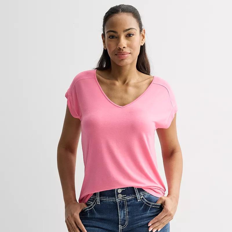 Women's Apt. 9® Short Sleeve V-Neck Tunic Top, Size: Small, Pinky Ring Product Image