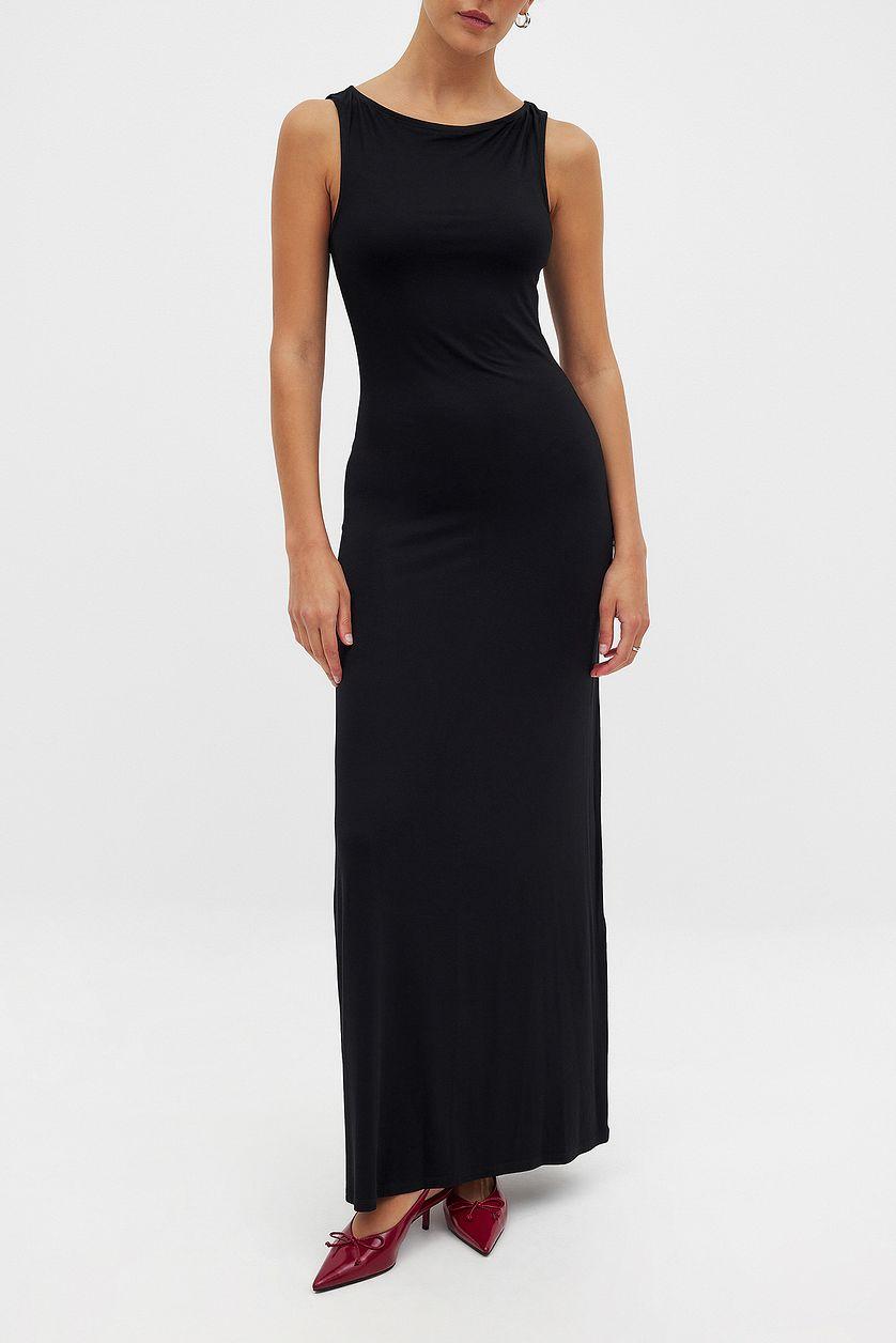 Soft Line Boat Neck Sleeveless Maxi Dress Product Image