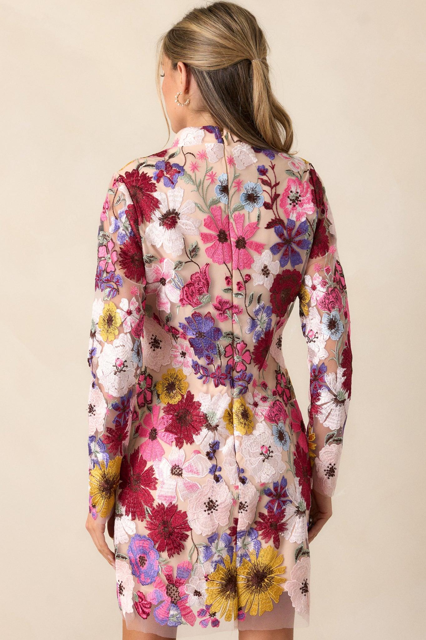 Petals Of Time Fuchsia Multi Floral Mini Dress Product Image