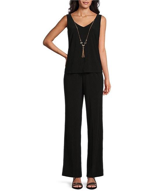 R & M Richards Petite Size 3/4 Sleeve V Neck Embroidered Soutache Sequin Jacket 3-Piece Pant Set Product Image