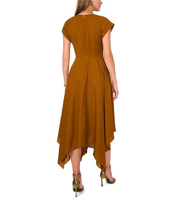1. STATE Short Sleeve Asymmetrical Hem Tie Front Midi Dress Product Image