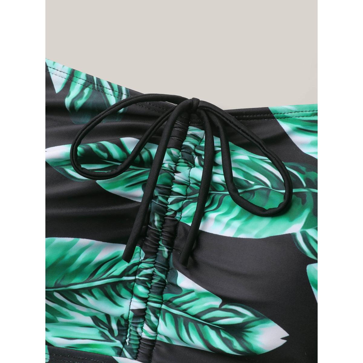 Plus Size Tropical Pattern Tied One-Piece Swimsuit Women's Swimwear Black Beach Gathered Curve Bathing Suits High stretch One Pieces BloomChic 30/6X Product Image