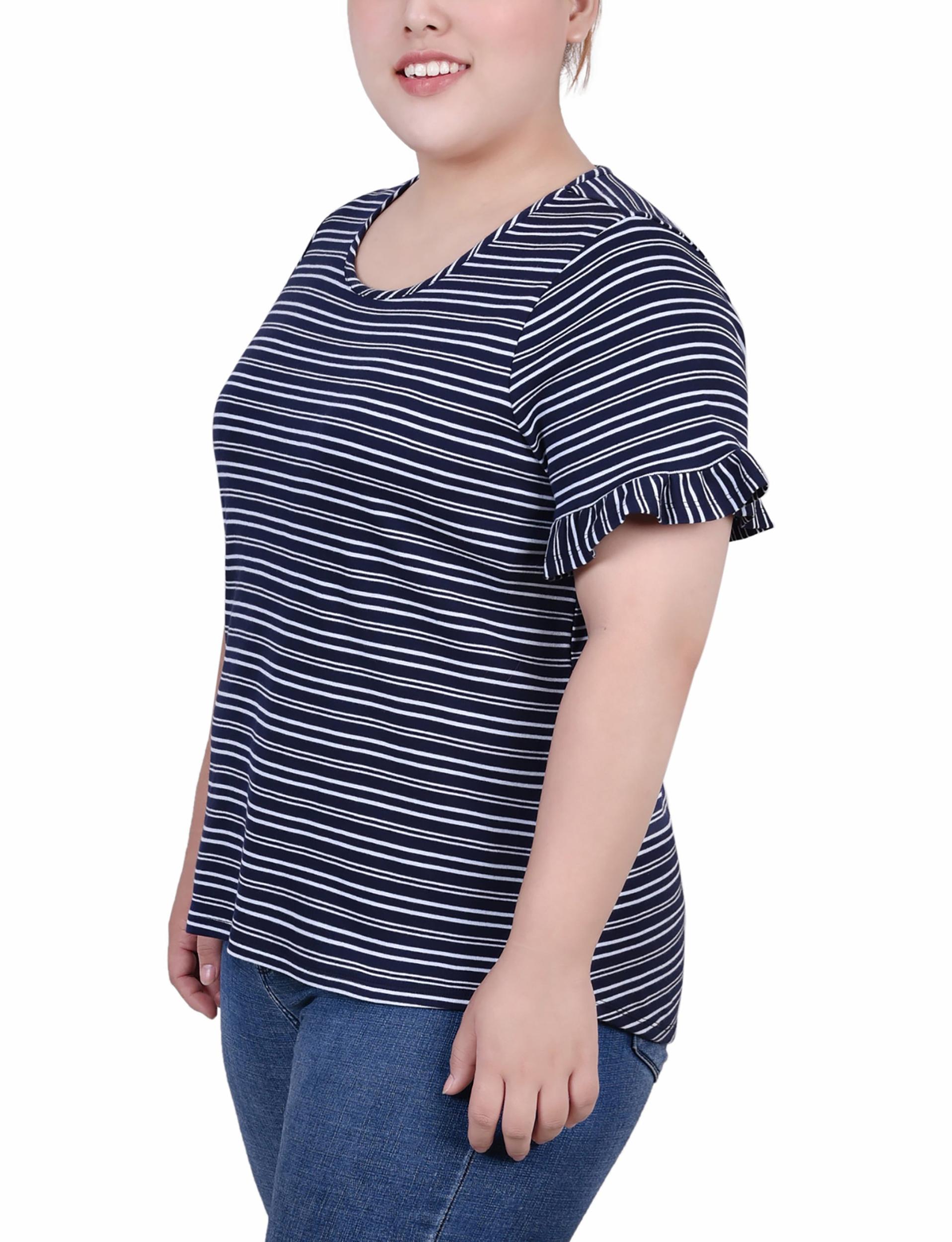 Navy Double Stripe Striped Top - Plus Size Product Image