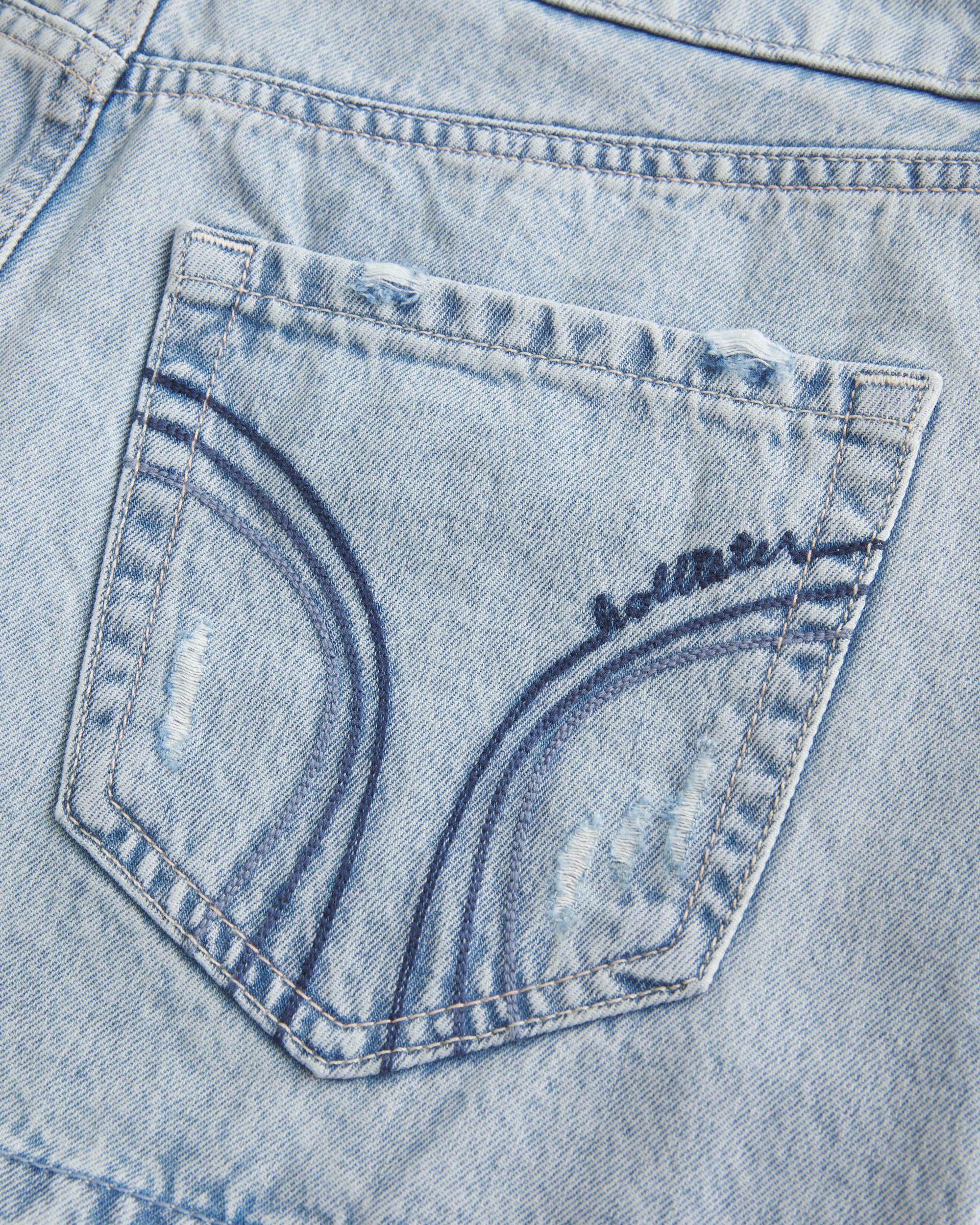 Low-Rise Ripped Dark Wash Denim Mini Skort Product Image