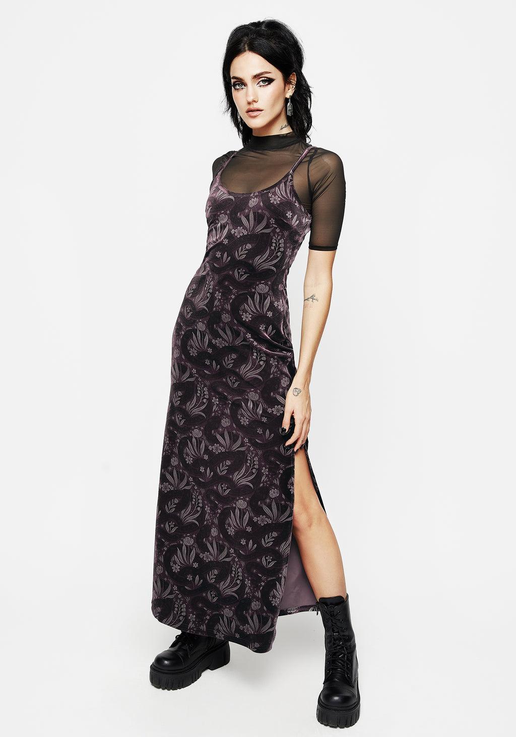 Deception Snake Foil Print Velour Maxi Slip Gown Product Image