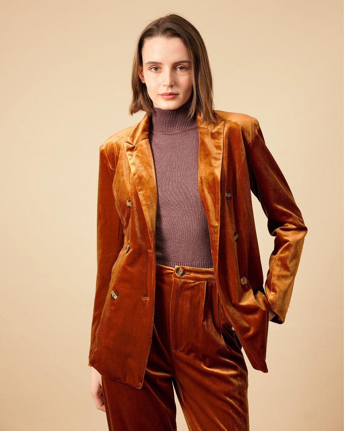 The Collared Double-breasted Velvet Blazer Product Image