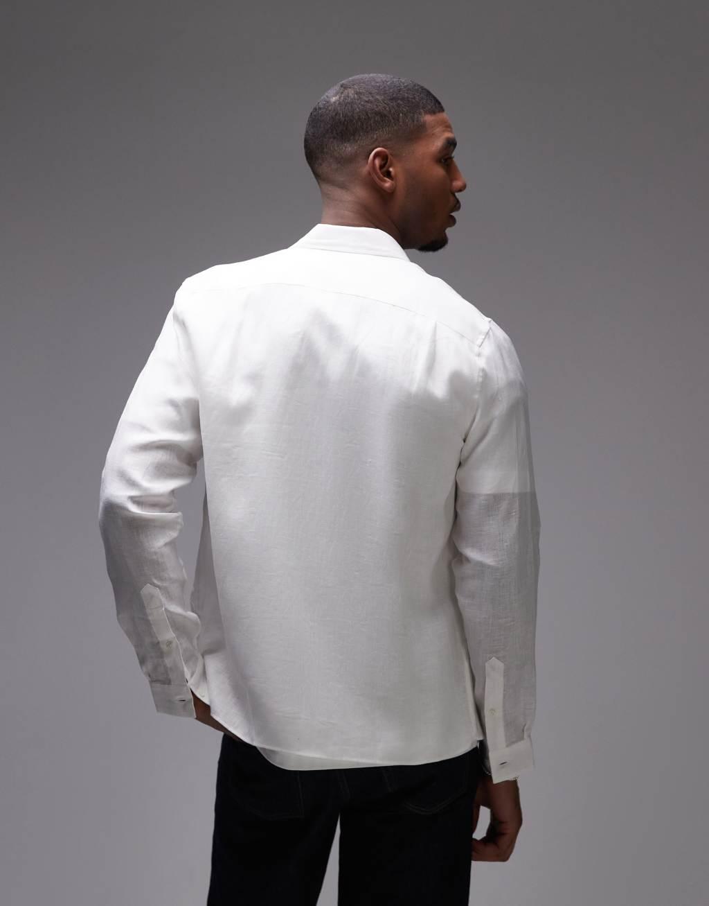 Lacoste long sleeve linen shirt in white Product Image