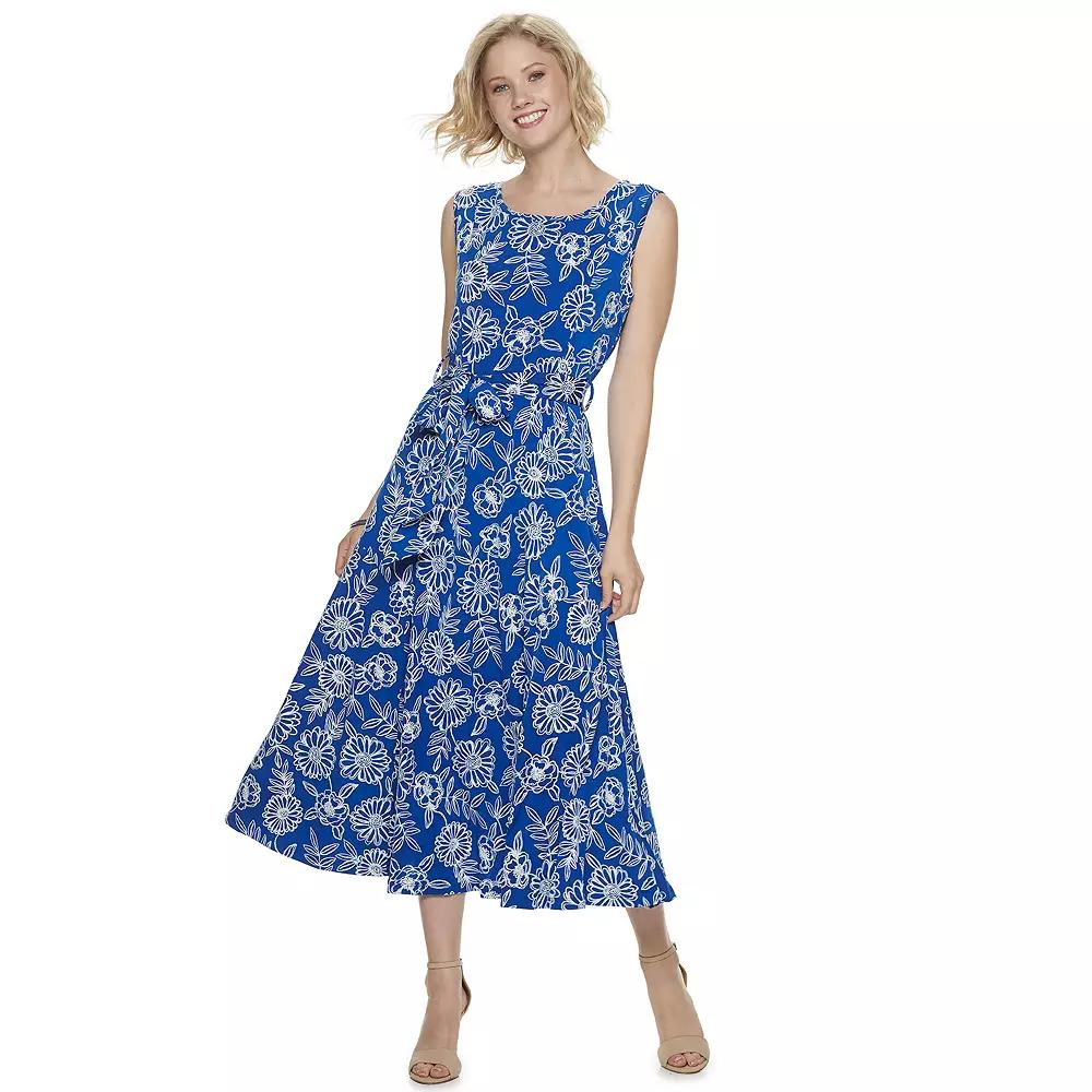 Women's Nina Leonard Belted Sleeveless Print Midi Dress,  Product Image