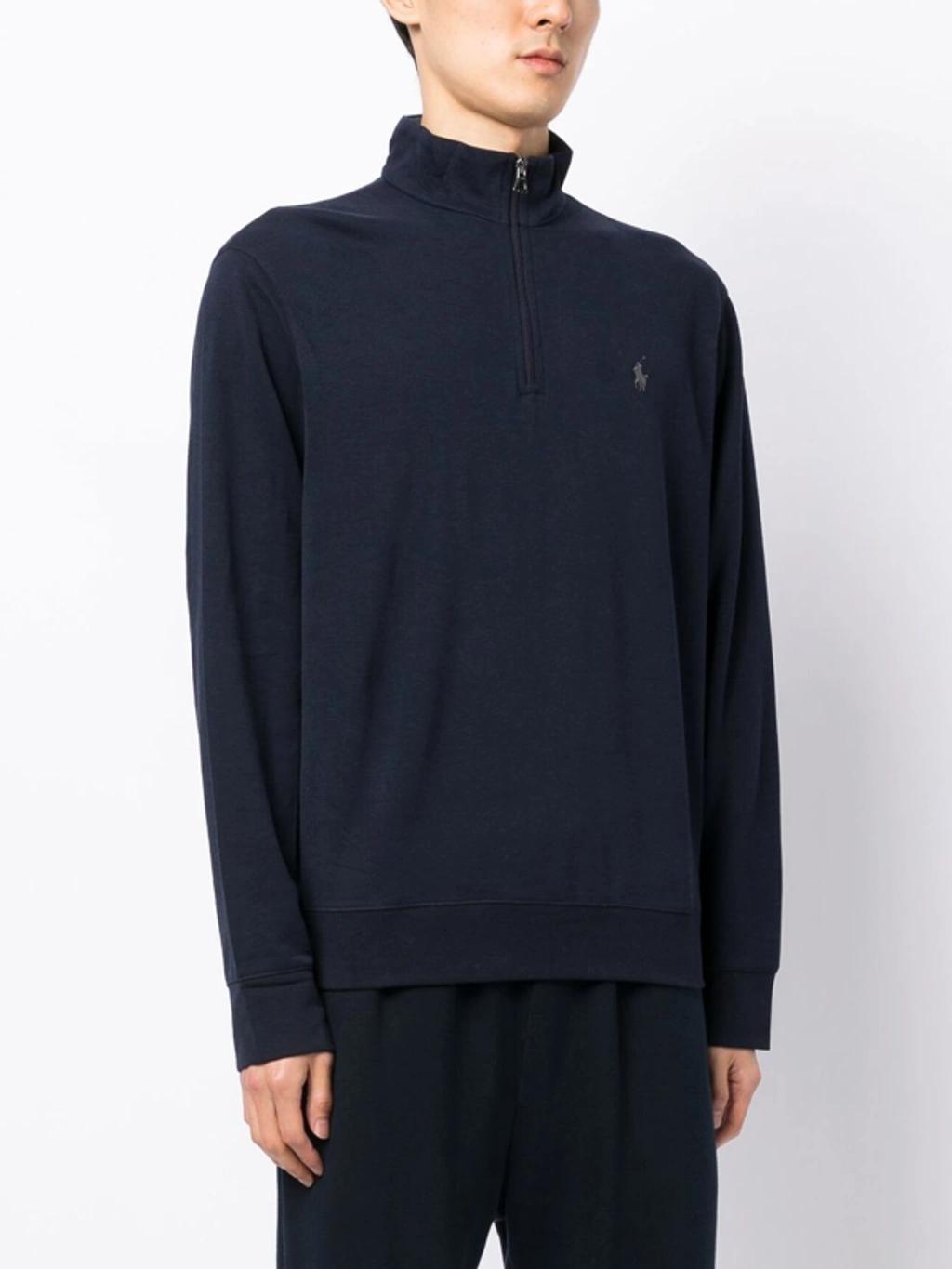 POLO RALPH LAUREN Cotton-blend Polo Pony Quarter-zip Sweater In Blue Product Image