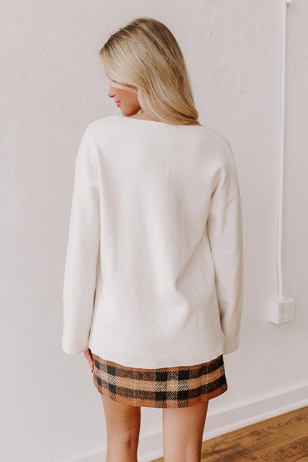 Coffee Shop Cutie Knit Sweater Top in Cream Product Image