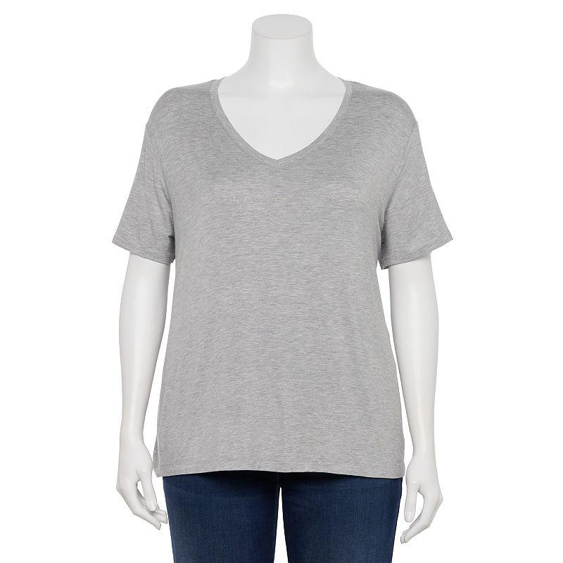 Plus Size Nine West Essential Soft Spun Short Sleeve V-Neck Tee, Women's, Size: 1XL, Gray Fox Grey Product Image