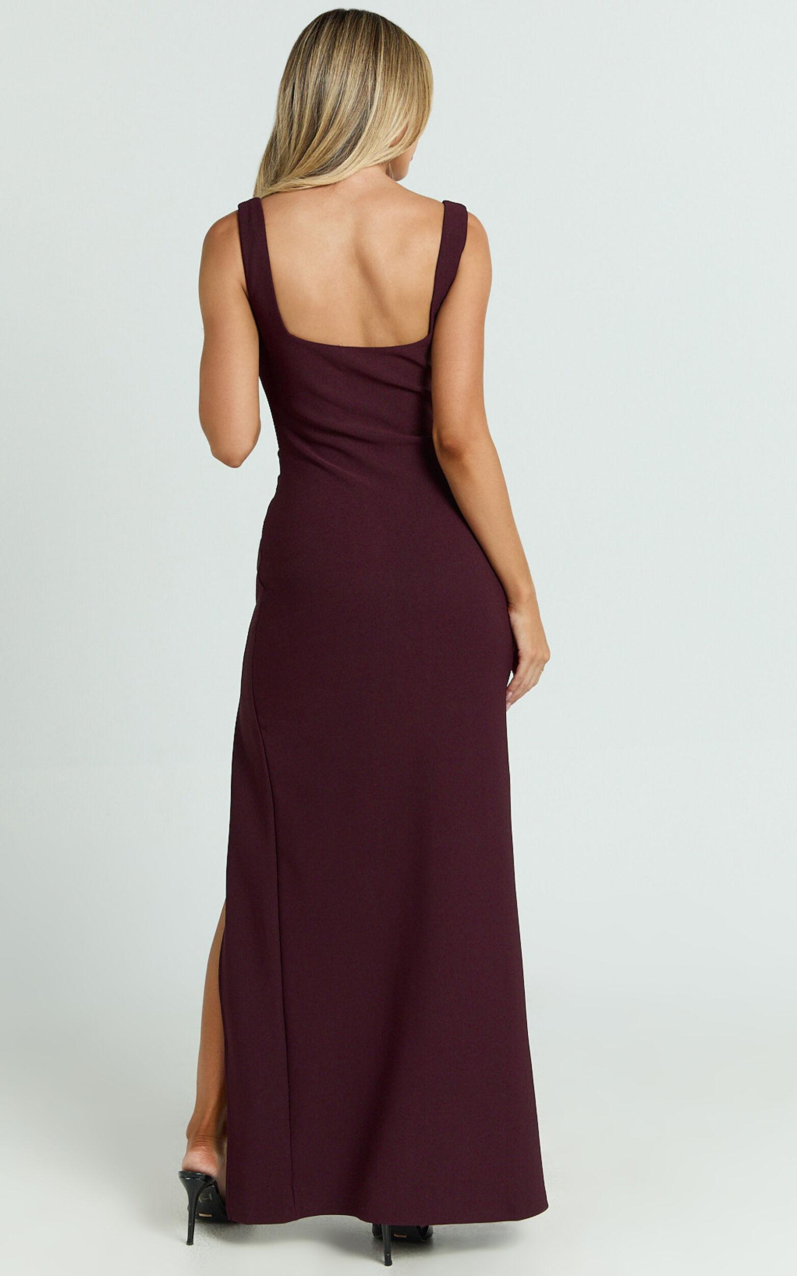 Thelma Maxi Dress - Square Neck Bodycon Dress in Wine Product Image