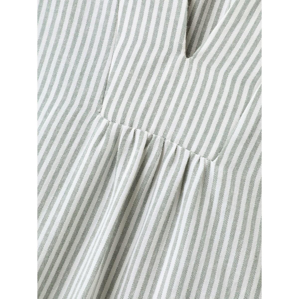 Plus Size Greenbean Striped Print Notched Collar Blouse Women Short sleeve Notched collar Work Blouses BloomChic 12/L Product Image