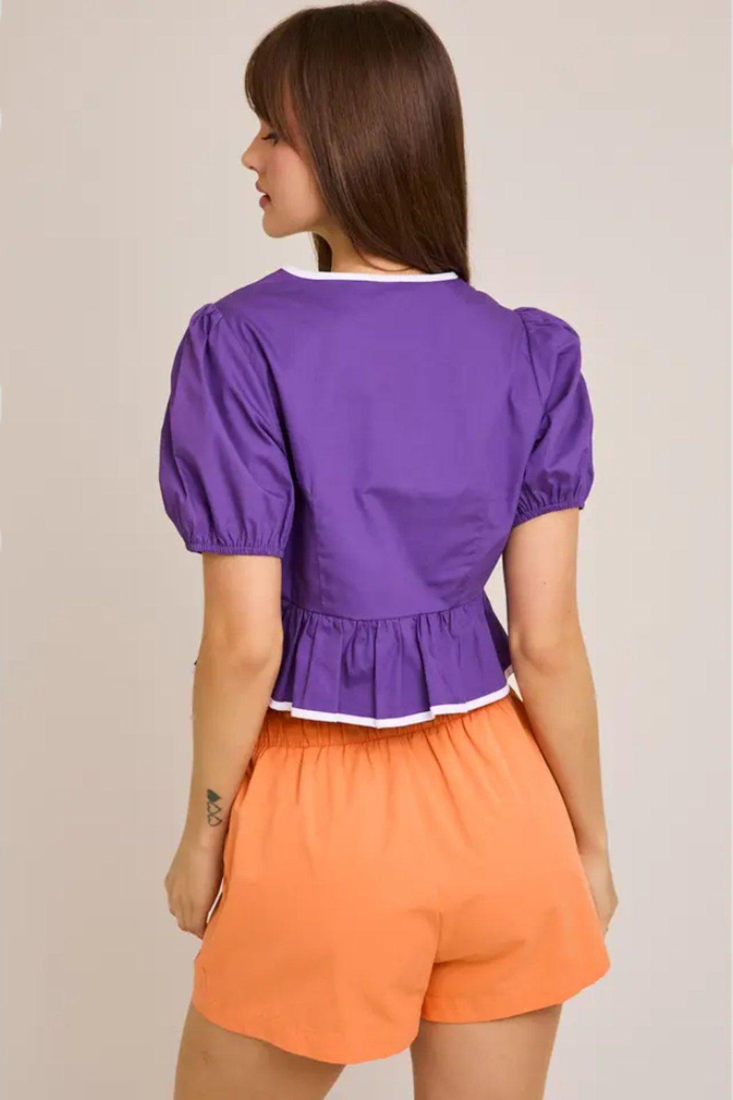 Short Sleeve Bow Open Blouse Product Image