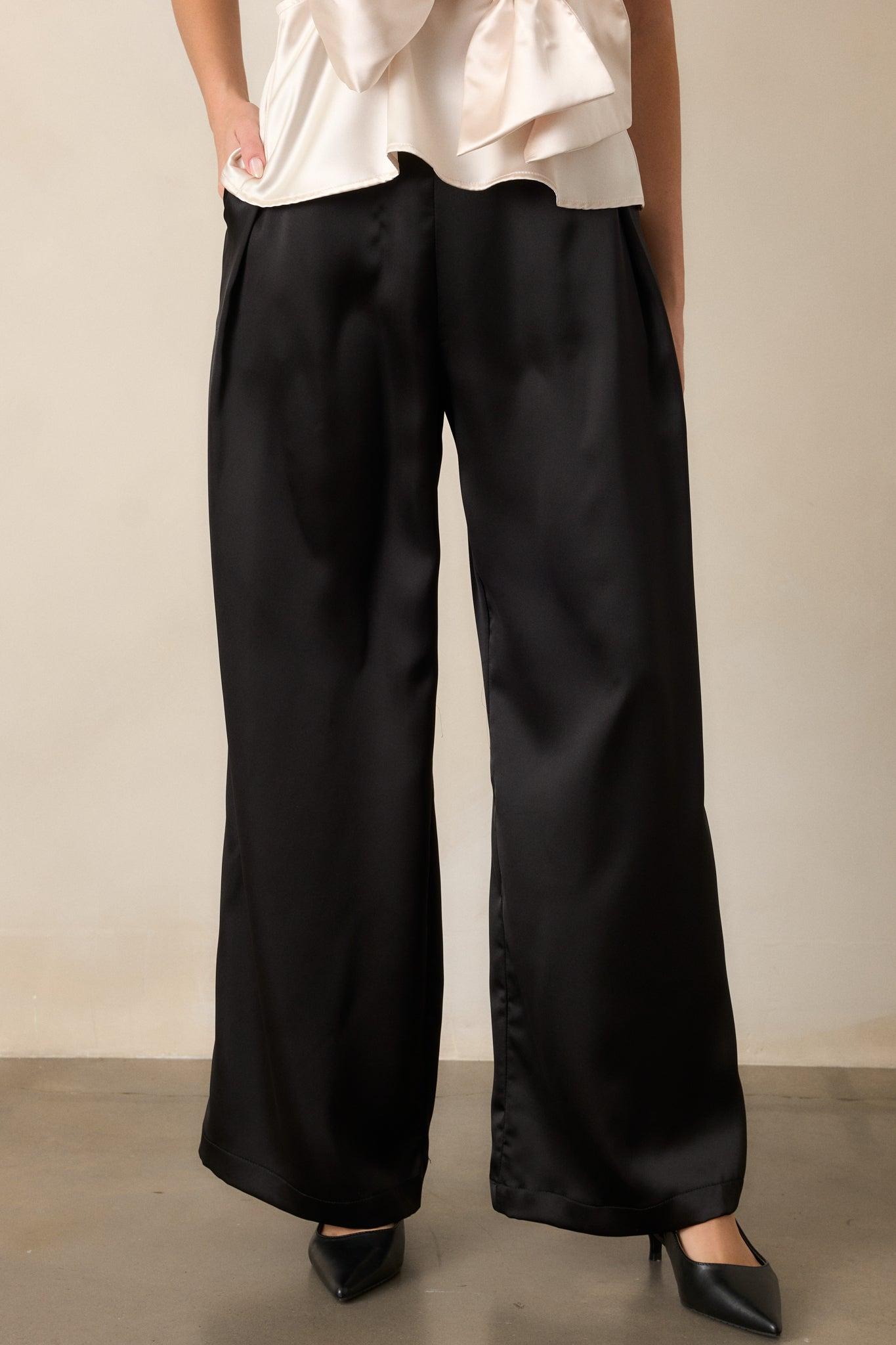 Gotta Love It Black Satin Wide Leg Pants Product Image