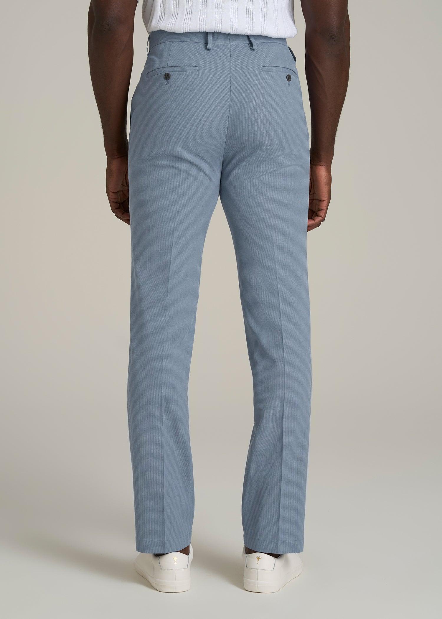 Textured Garment Washed Stretch Cotton Suit Pants for Tall Men in Chambray Male Product Image