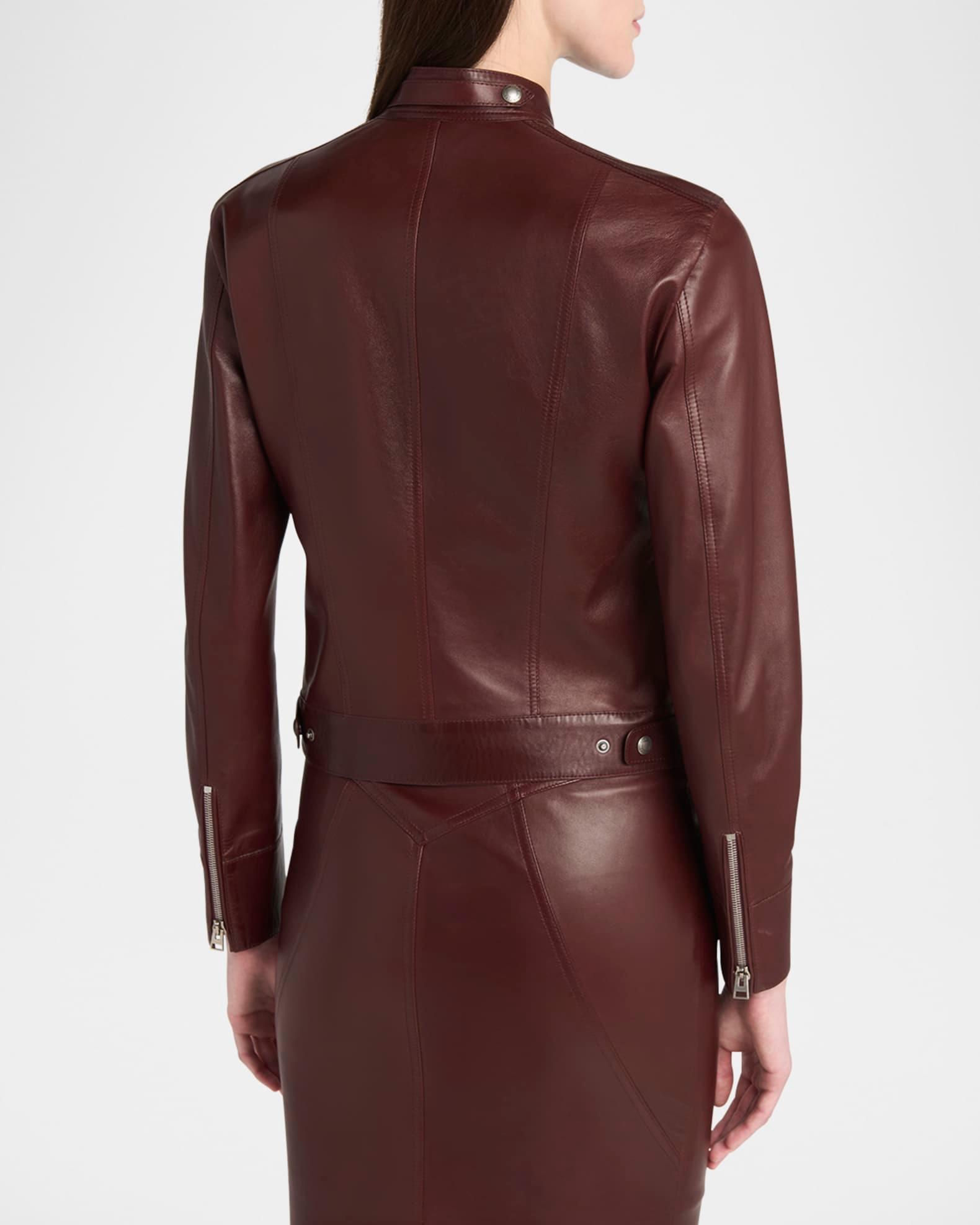 Luxe Plonge Leather Racer Jacket Product Image