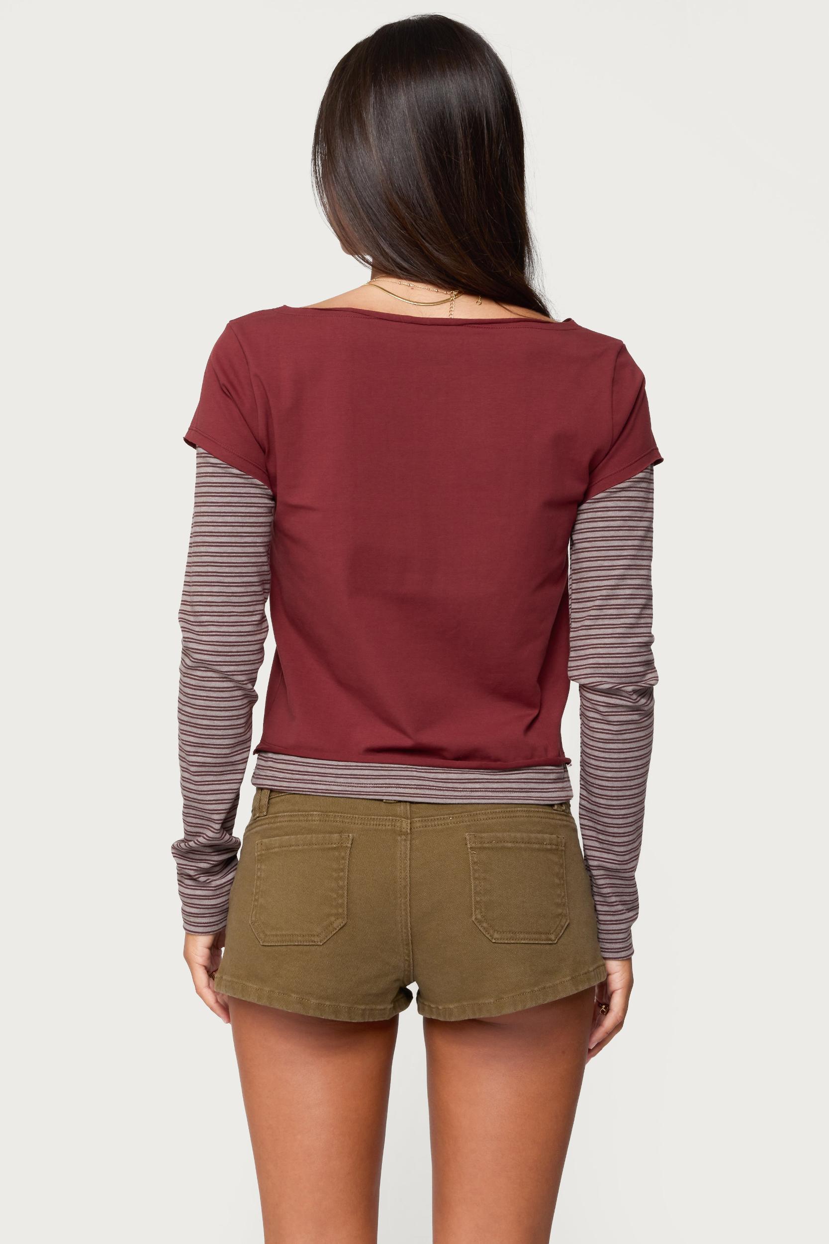Layered Stripey Long Sleeve T Shirt Product Image