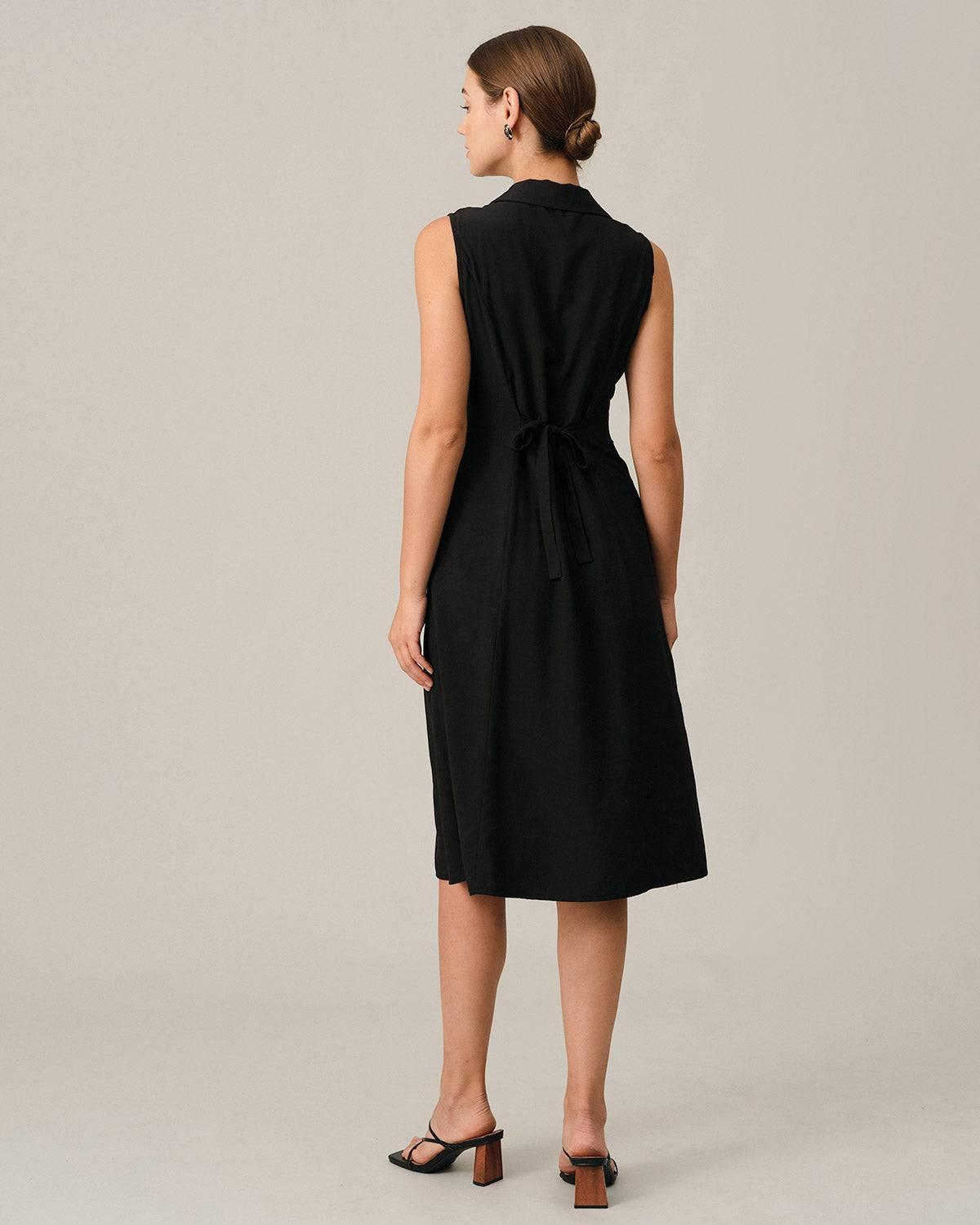 The Black V-Neck Tunic Midi Dress Female Product Image