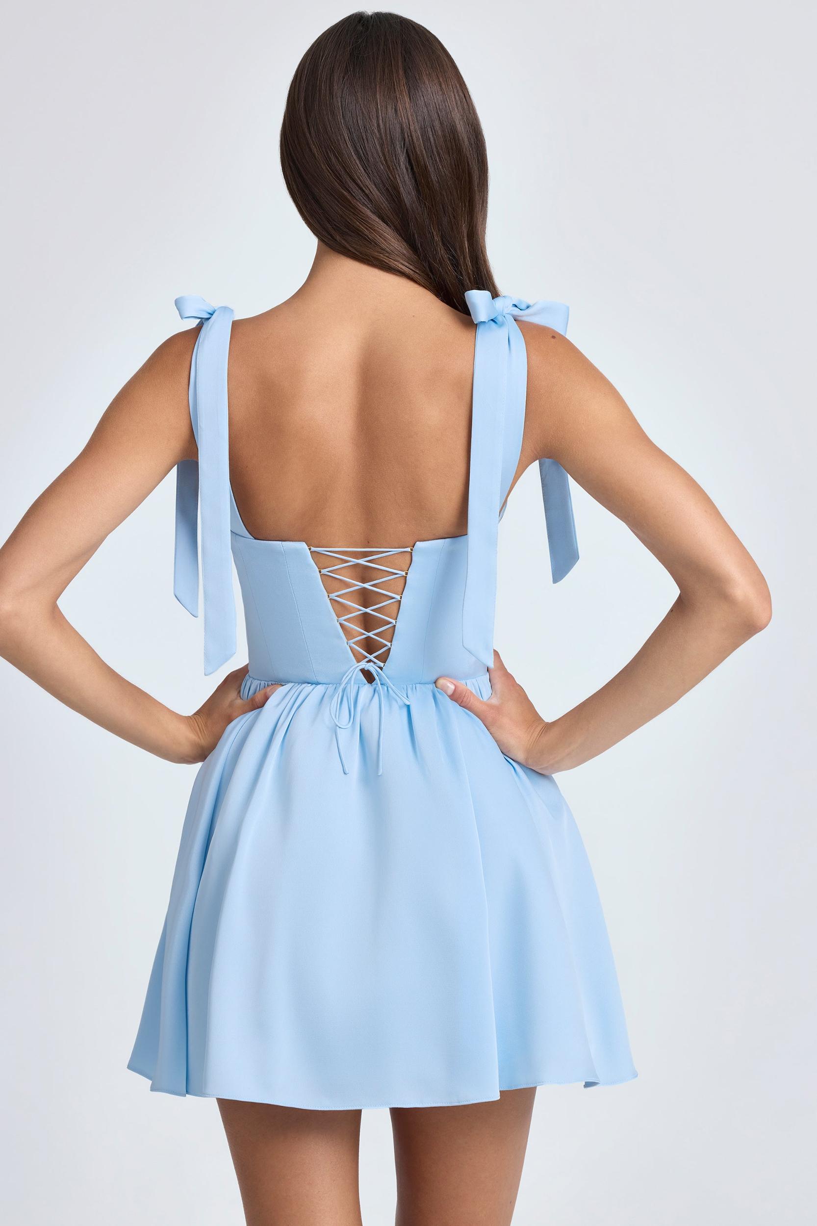 Draped Corset Mini Dress in Powder Blue Product Image