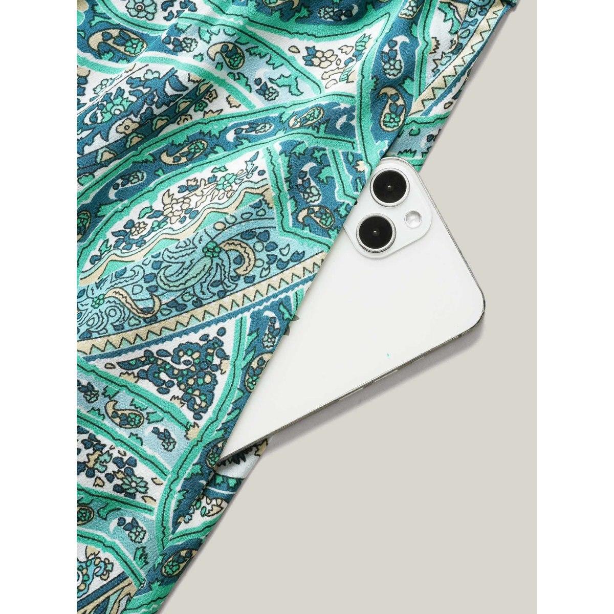 Plus Size Paisley Print Off-Sleeve V-Neck Midi Dress Truegreen Women Resort Slit V-neck Sleeveless Curvy BloomChic 18-20/2X Product Image