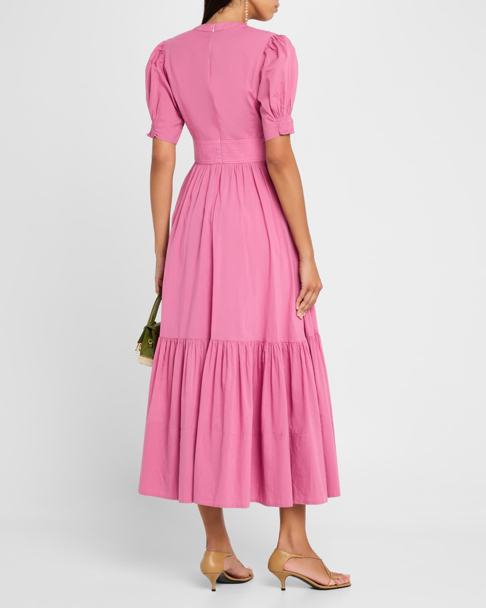 Edorine Ruched Puff-Sleeve Cotton Midi Dress Product Image