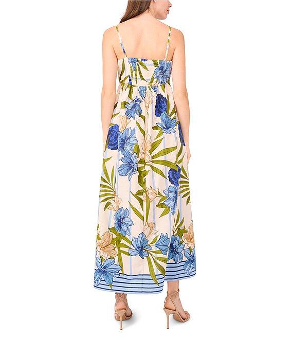 CeCe Woven Floral Print Square Neck Sleeveless Midi Dress Product Image