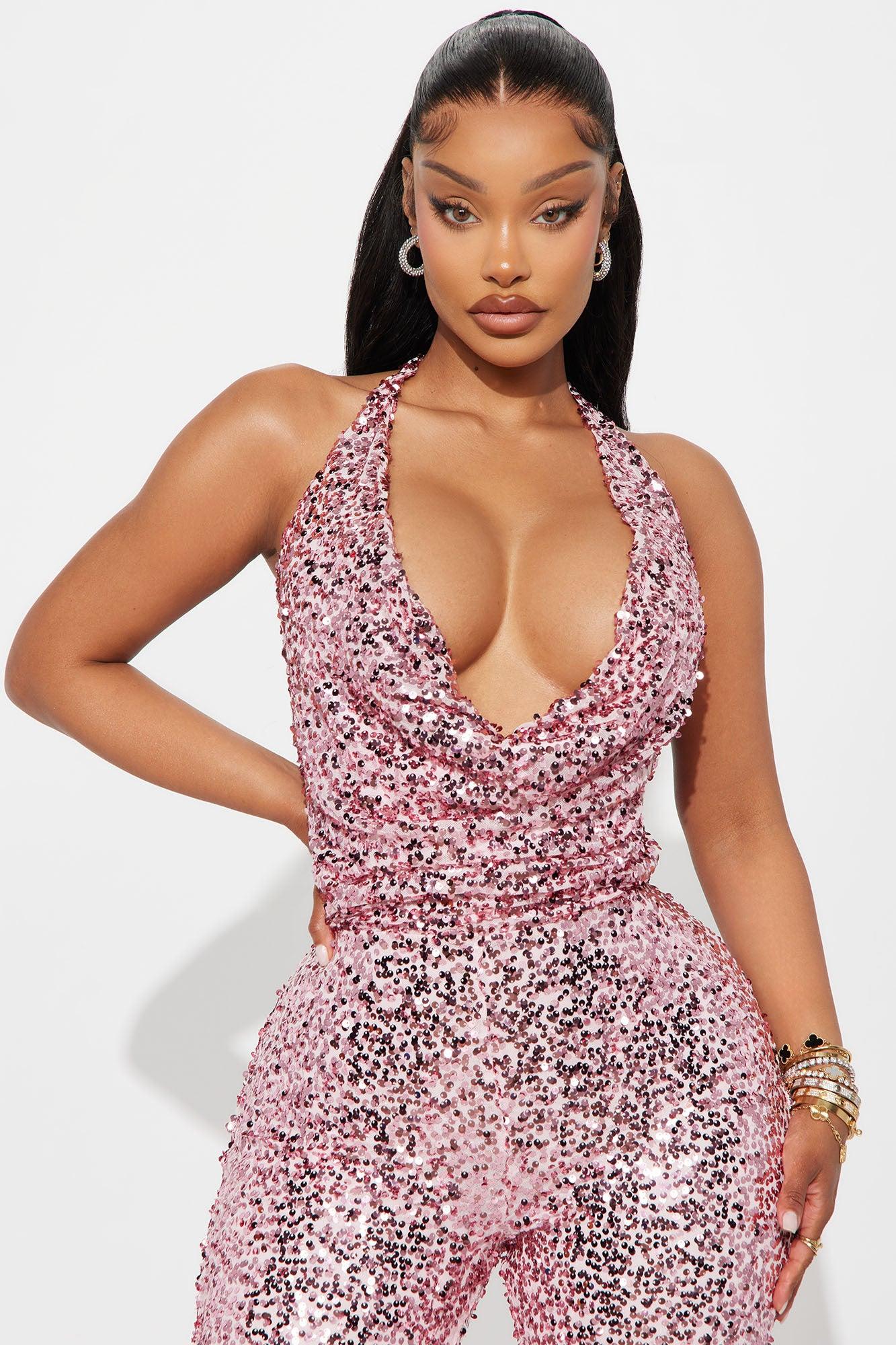 Meet Me On The Dance Floor Sequin Jumpsuit - Pink Female Product Image