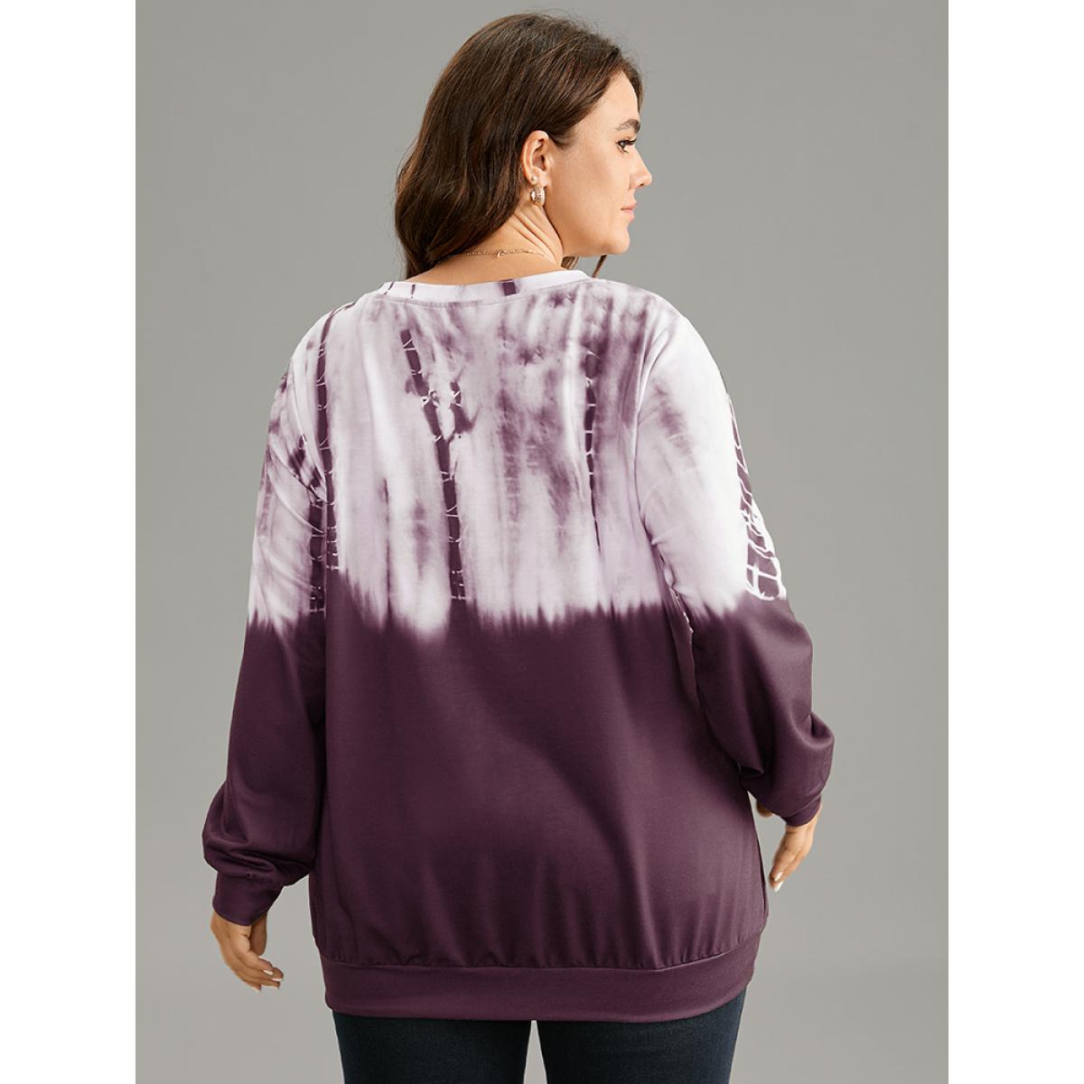 Plus Size Tie Dye Ombre Crew Neck Sweatshirt Women Purple Casual Tie Dye Round Neck Dailywear Sweatshirts BloomChic 12/L Product Image