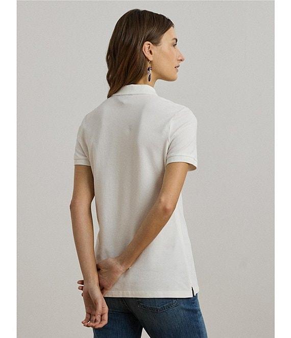 Lauren Ralph Lauren Stretch Pique Floral Patchwork Point Collar Short Sleeve Polo Shirt Product Image