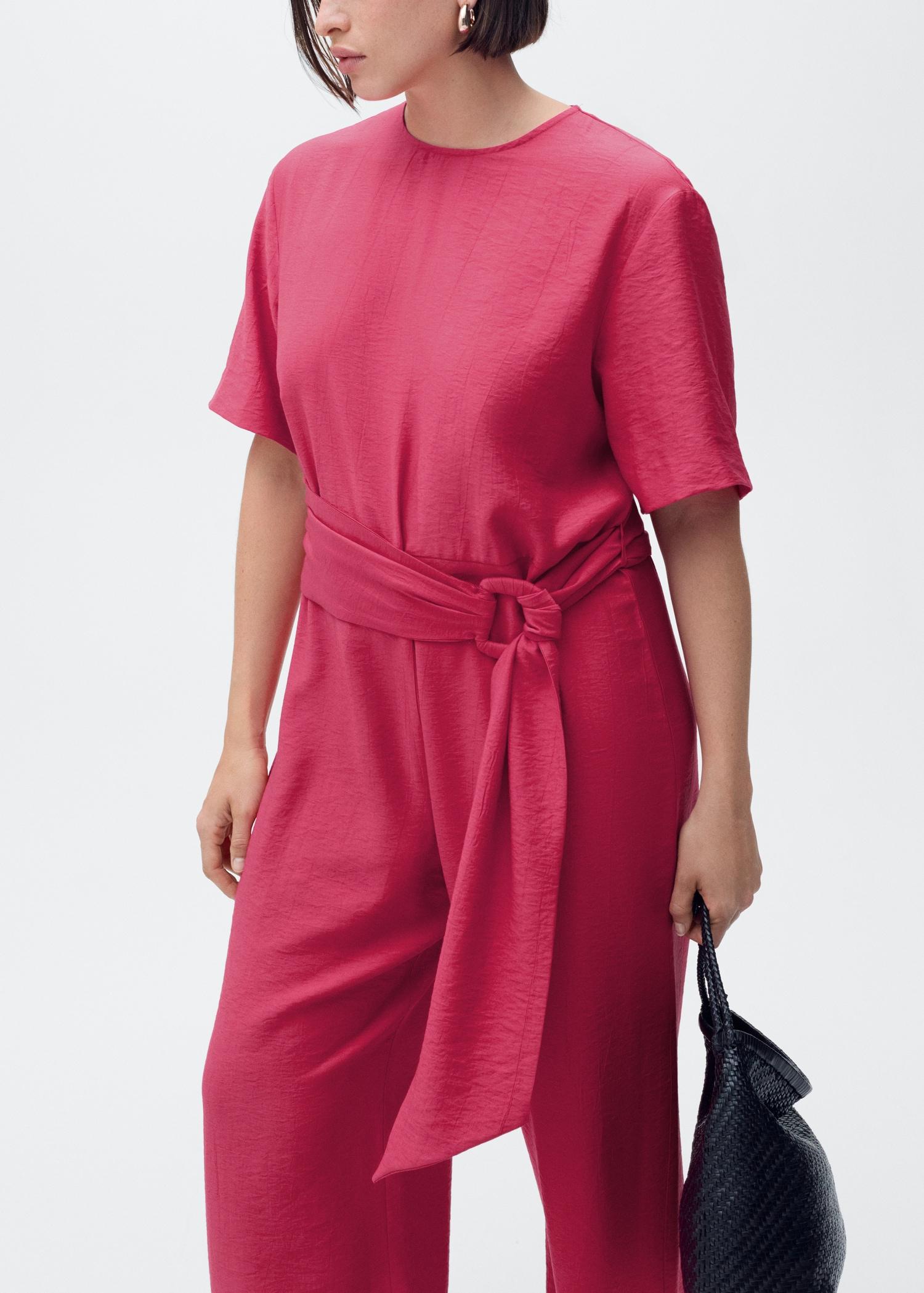 Straight-fit short-sleeved jumpsuit with belt - Women | MANGO USA Product Image