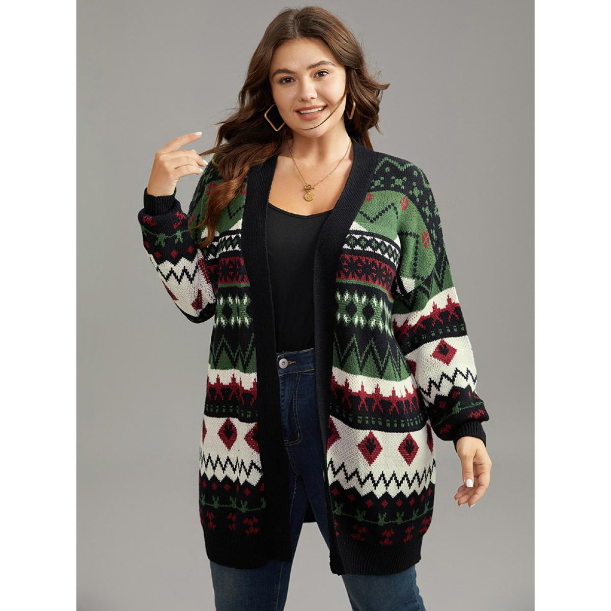 Plus Size Christmas Graphic Open Front Tunic Cardigan Multicolor Women Casual Loose Long Sleeve Dailywear Cardigans BloomChic 26/4X Product Image