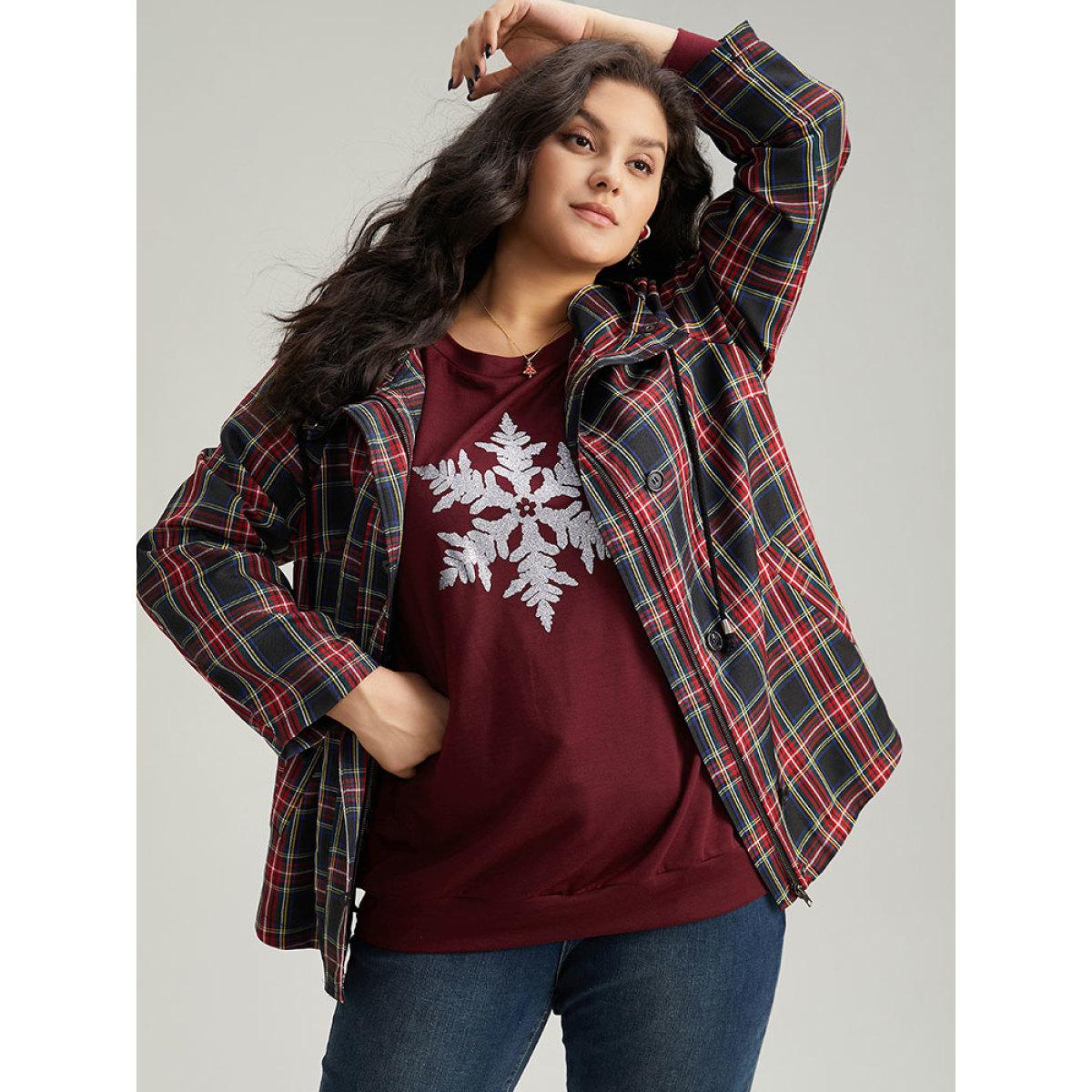 Plus Size Plaid Slant Pocket Hooded Coat Women Multicolor Casual Contrast Ladies Dailywear Winter Coats BloomChic 28/5X Product Image