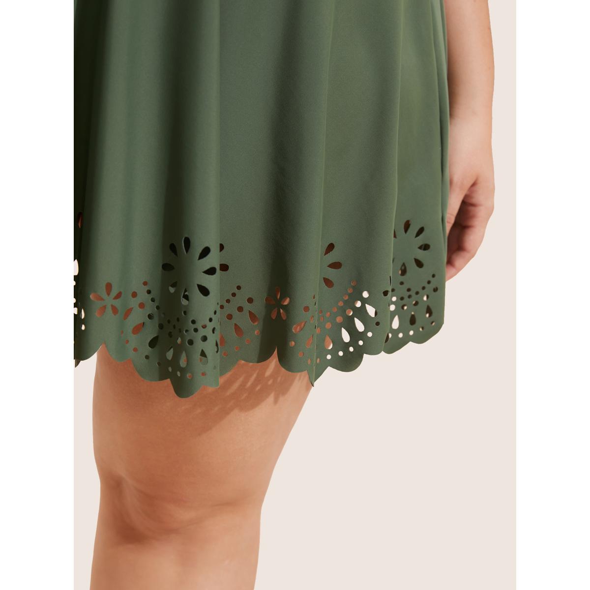 Plus Size Laser Cut Overlap Collar Bodycon Swim Dress Women's Swimwear ArmyGreen Beach Bodycon V-neck High stretch Curve Swim Dresses BloomChic 22-24/3X Product Image