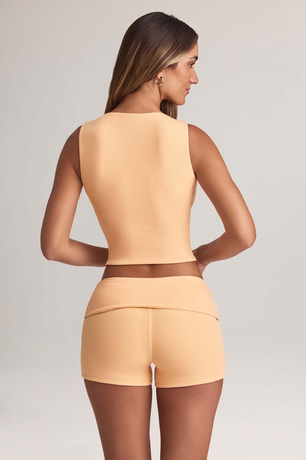 Modal Foldover Mid-Rise Shorts in Peach Product Image
