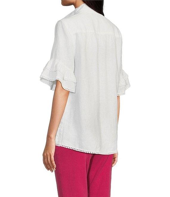 John Mark Embroidery Wire Neck Elbow Length Sleeve Hi-Low Hem Tunic Product Image