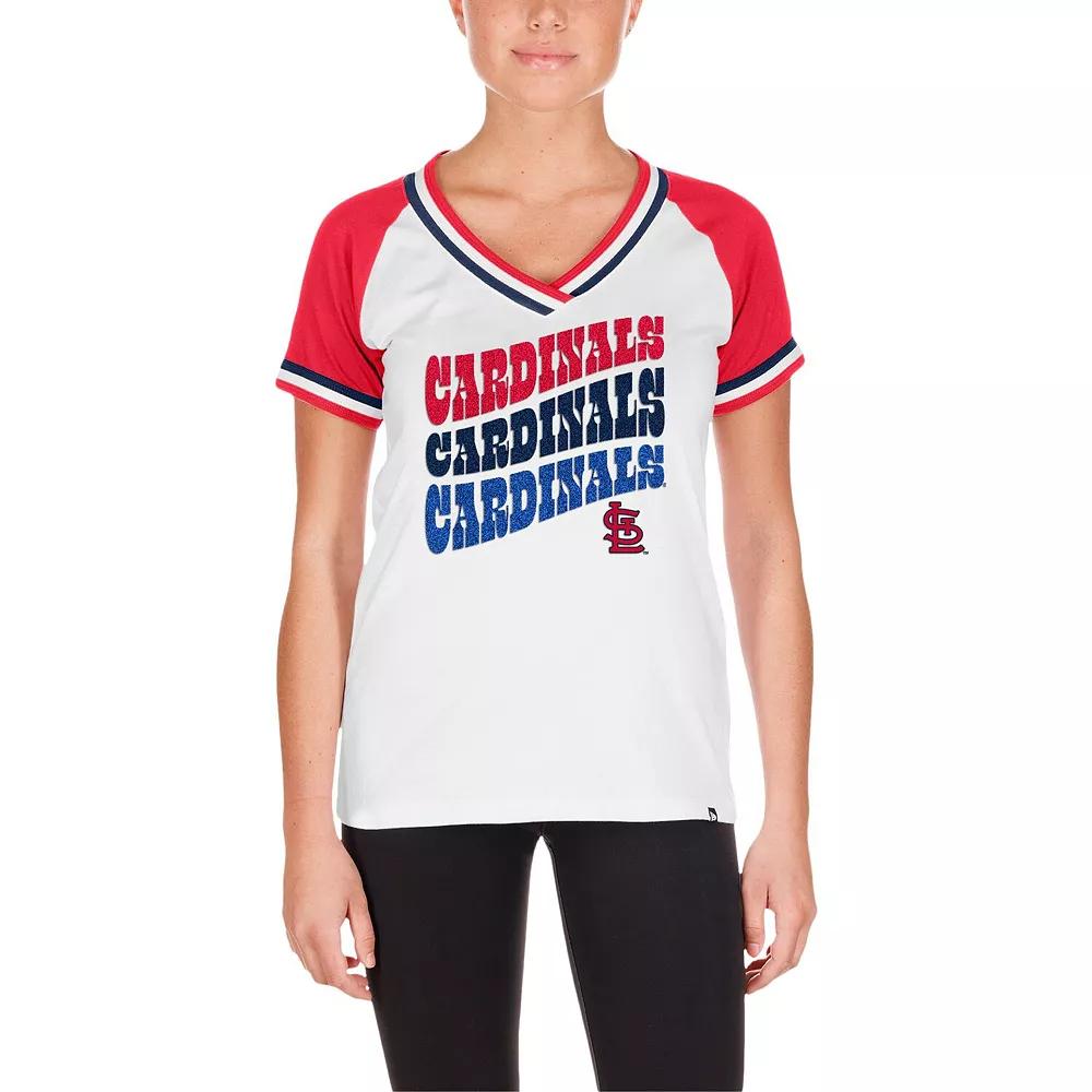 Women's New Era White St. Louis Cardinals Jersey Double Binding Raglan V-Neck T-Shirt,  Product Image