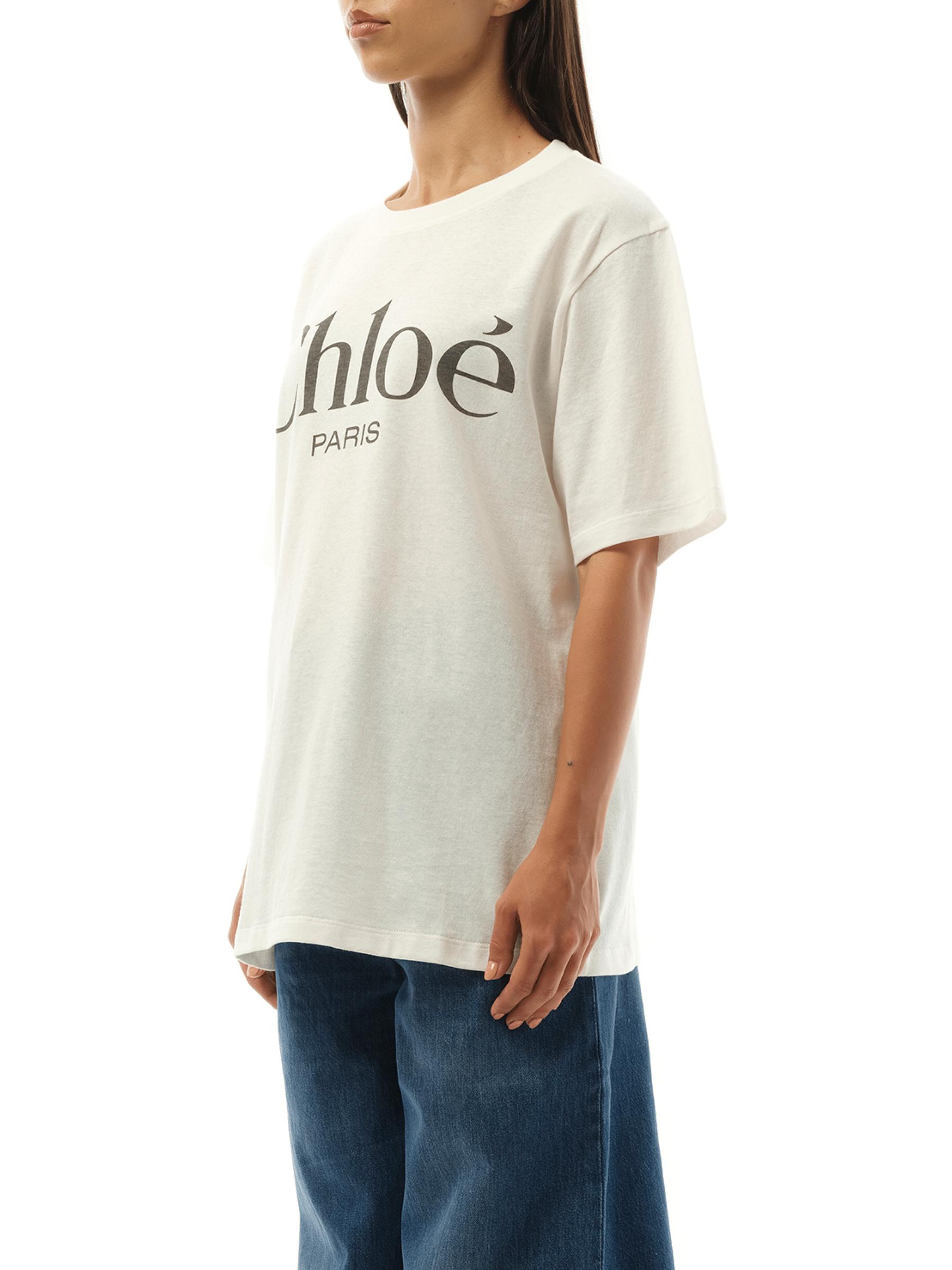 CHLOÉ White Crewneck T-shirt With Logo Print On The Front In Cotton Woman Product Image