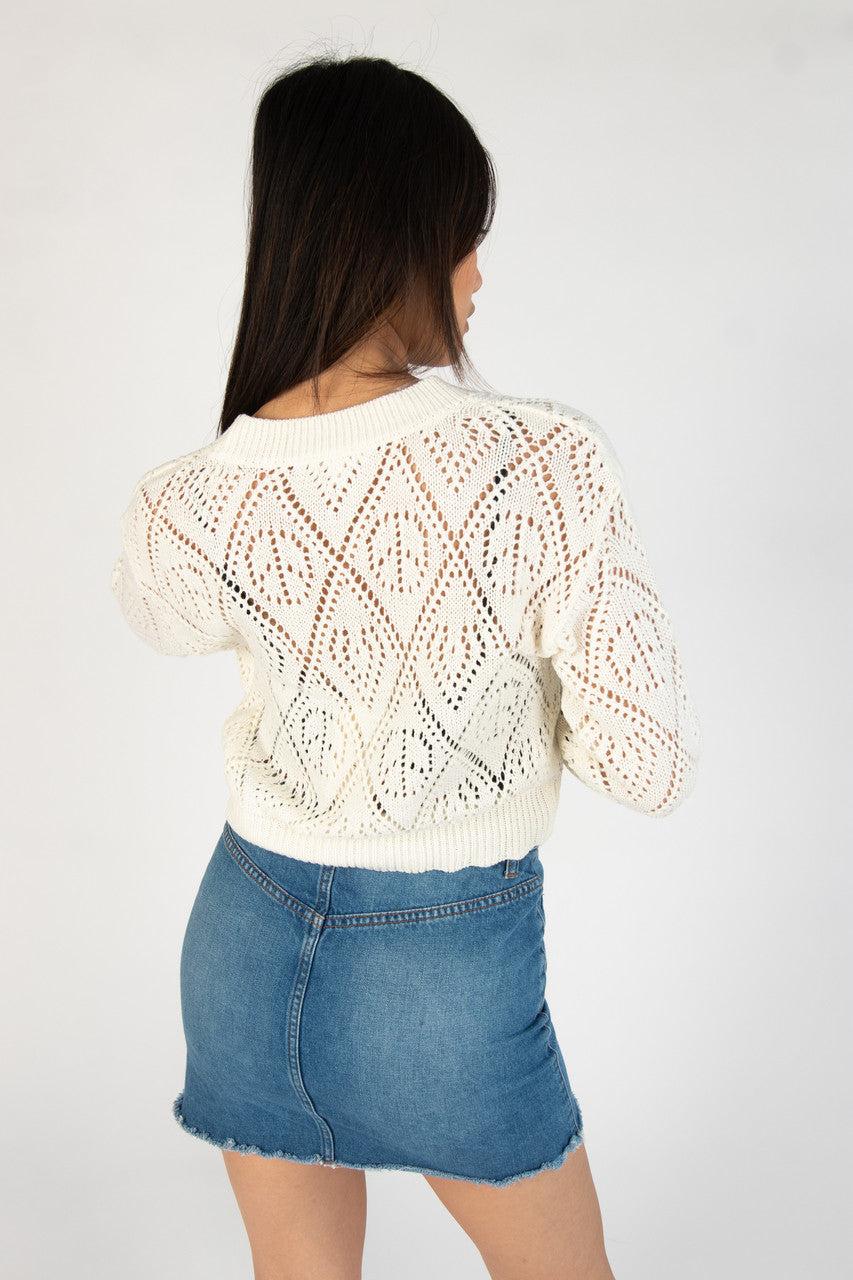 Ivory Bell Sleeve Pointelle Cardigan Product Image
