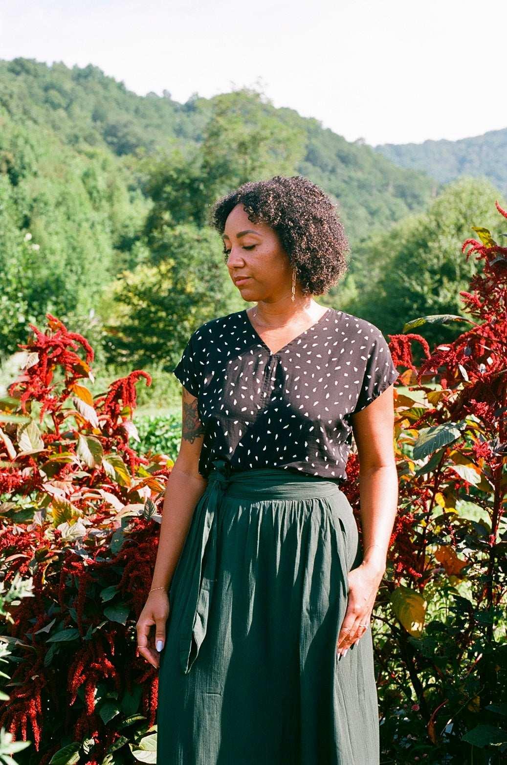 Maxi Wrap Skirt in Emerald Crepe Product Image