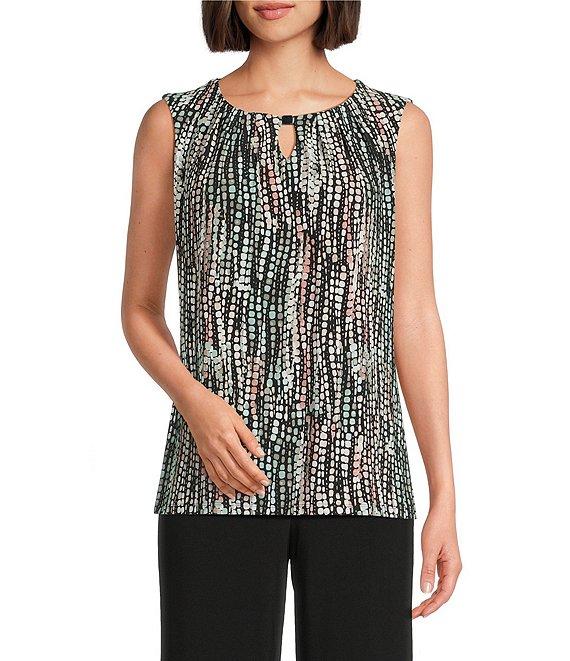 Kasper Printed Keyhole Hardware Neck Sleeveless Top Product Image
